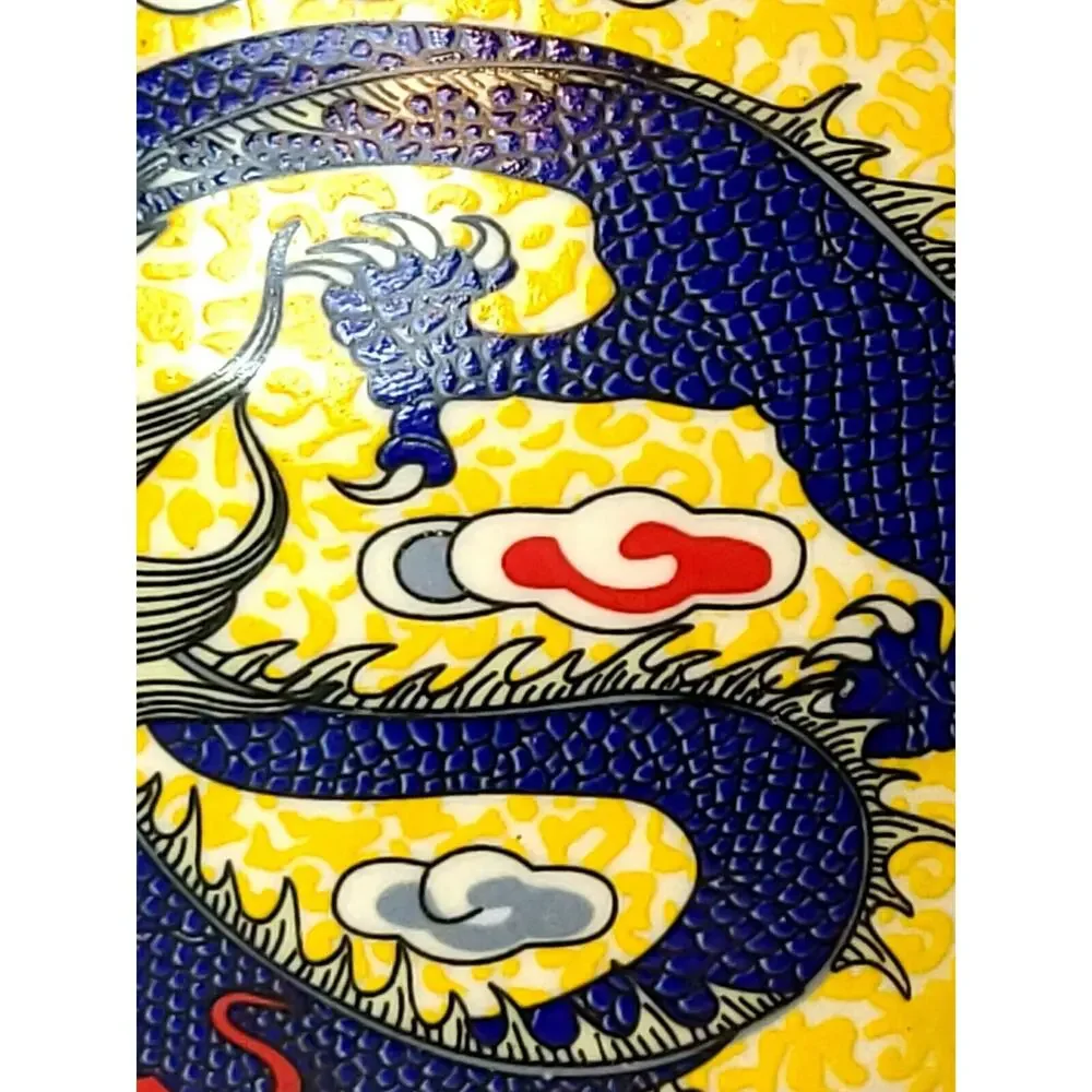 Mia Ko's Blue Dragon & Yellow Ceramic Textured Teapot‎ Chinese Dragon Loong Lung